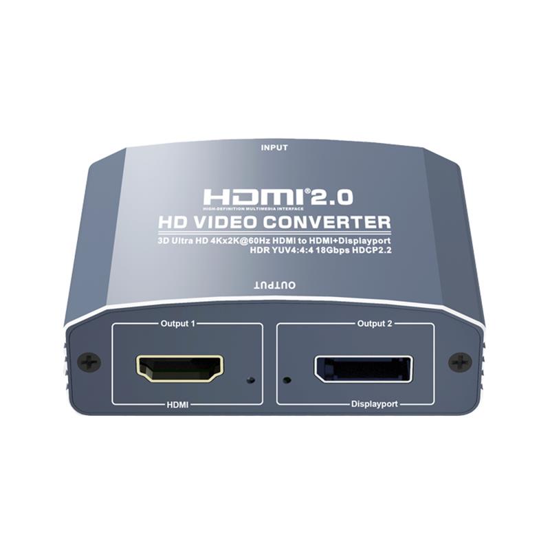 3D Ultra HD 4Kx2K @ 60Hz HDMI para HDMI + DP Conversor Suporte HDMI2.0 18Gbps HDR YUV4: 4: 4 HDCP2.2